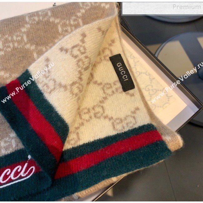 Gucci GG Cashmere Web Scarf 30x190cm Beige 2019 (XMN-9120646)