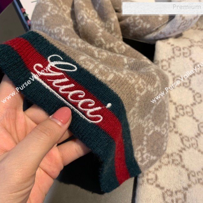 Gucci GG Cashmere Web Scarf 30x190cm Beige 2019 (XMN-9120646)