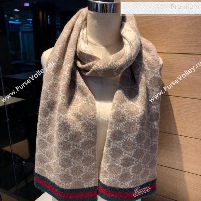 Gucci GG Cashmere Web Scarf 30x190cm Beige 2019 (XMN-9120646)