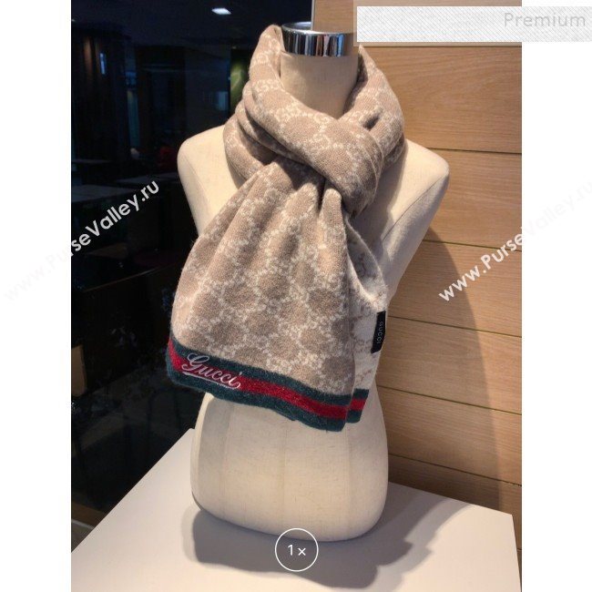 Gucci GG Cashmere Web Scarf 30x190cm Beige 2019 (XMN-9120646)