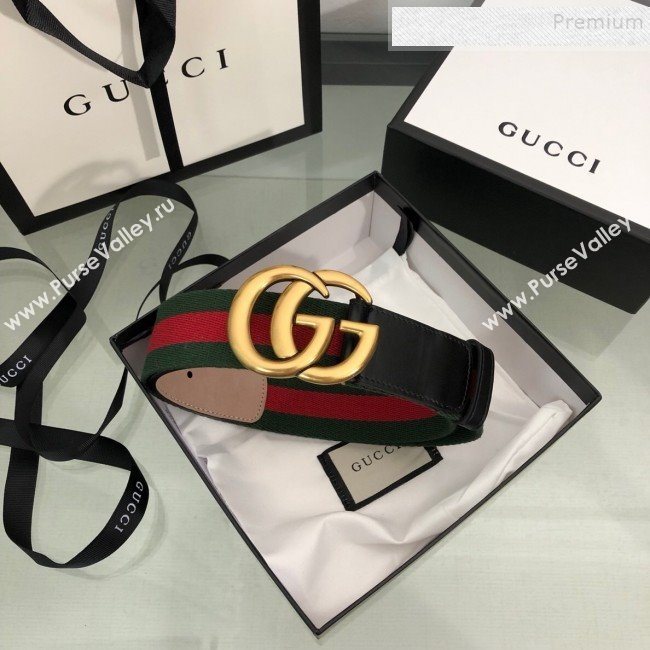 Gucci Web Fabric Belt 38mm with GG Buckle Red/Green/Gold 2019 (99-9120651)