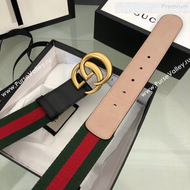 Gucci Web Fabric Belt 38mm with GG Buckle Red/Green/Gold 2019 (99-9120651)