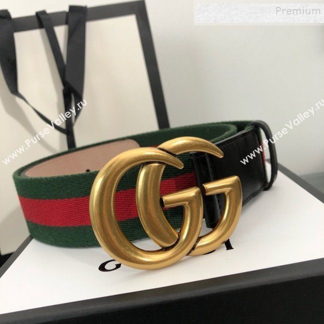 Gucci Web Fabric Belt 38mm with GG Buckle Red/Green/Gold 2019 (99-9120651)