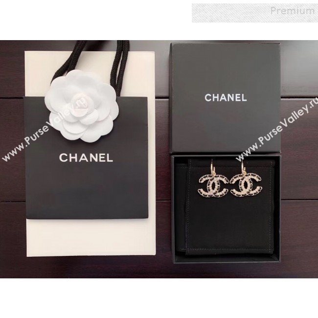 Chanel Chain Leather CC Short Earrings Black/Gold 2019 (YF-9120656)