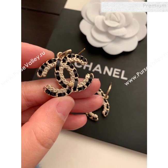 Chanel Chain Leather CC Short Earrings Black/Gold 2019 (YF-9120656)