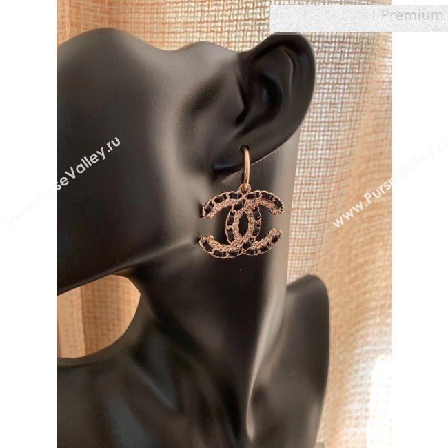 Chanel Chain Leather CC Short Earrings Black/Gold 2019 (YF-9120656)