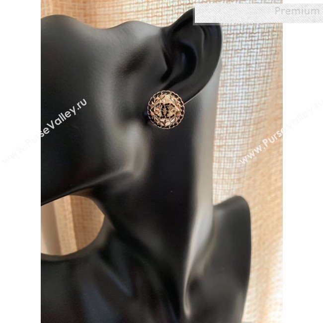 Chanel Quilted Metal Chain Leather Round Stud Earrings AB3047 Black/Gold 2019 (YF-9120657)