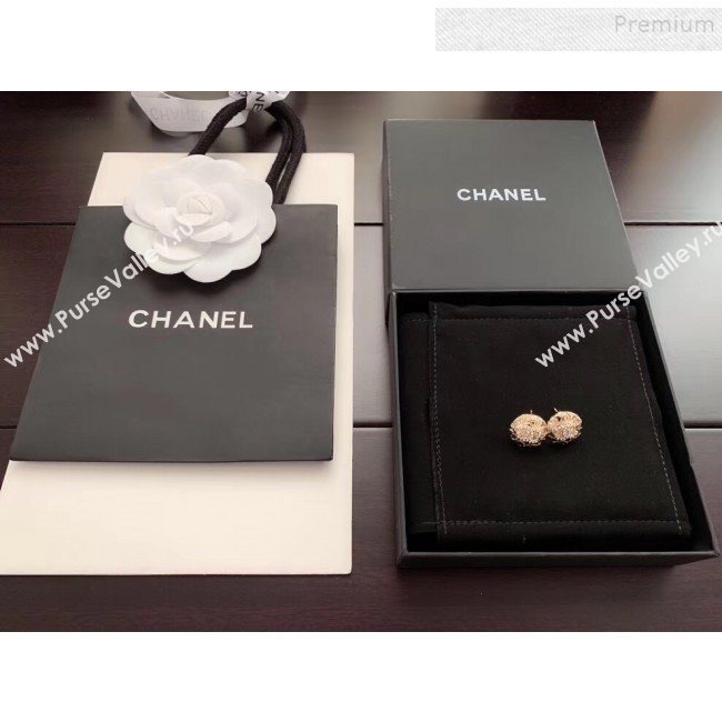 Chanel CC Metal Round Stud Earrings Gold/Crystal 2019 (YF-9120658)