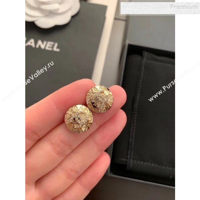 Chanel CC Metal Round Stud Earrings Gold/Crystal 2019 (YF-9120658)