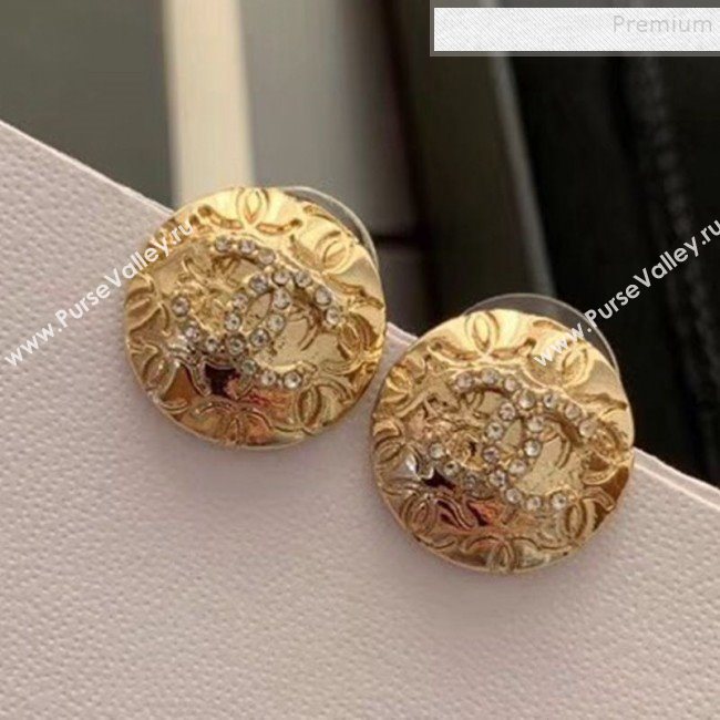 Chanel CC Metal Round Stud Earrings Gold/Crystal 2019 (YF-9120658)