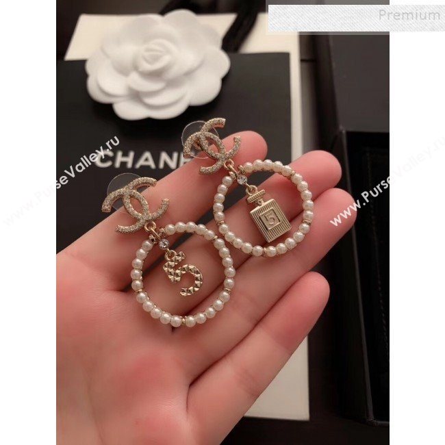 Chanel Bottle 5 Pearl Hoop Earrings AB2921 2019 (YF-9120659)