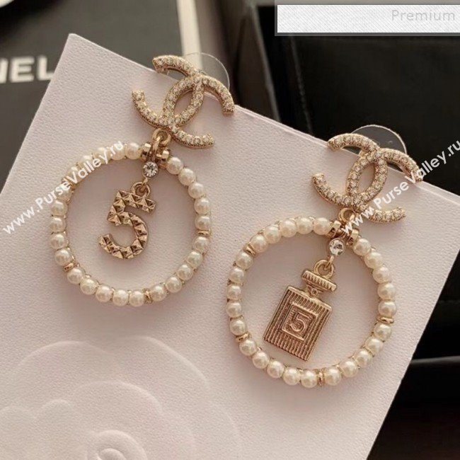 Chanel Bottle 5 Pearl Hoop Earrings AB2921 2019 (YF-9120659)