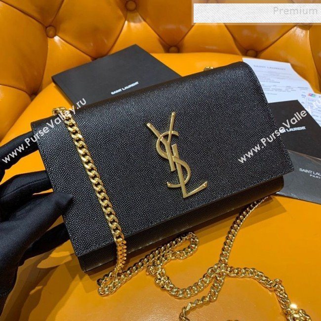 Saint Laurent Kate Small Bag in Grained Leather 469390 Black/Gold 2019 (JD-9120522)