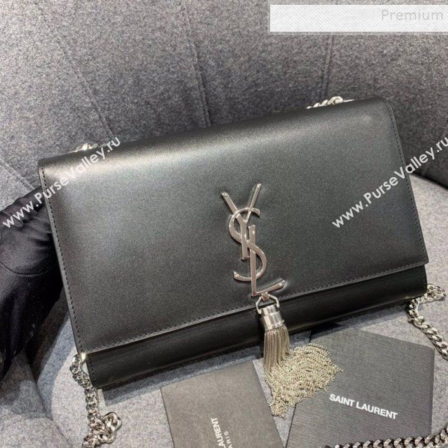 Saint Laurent Kate Medium with Tassel in Smooth Leather 354119 Black/Silver (JD-9120529)