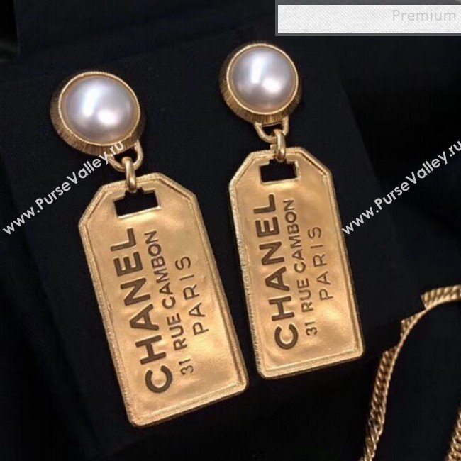 Chanel Metal Tag Pearl Short Earrings AB3278 2019 (YF-9120652)