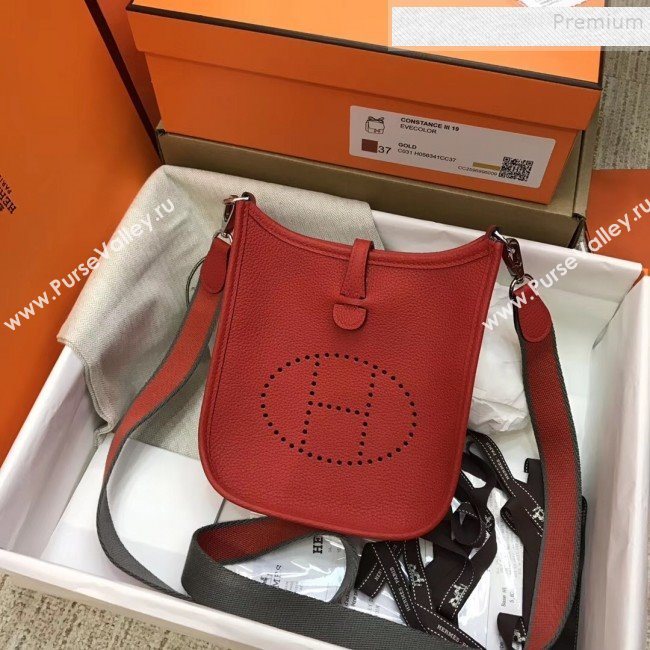 Hermes Evelyne Mini Bag in Original Togo Leather 17cm Red  (XY-9120267)