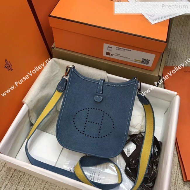 Hermes Evelyne Mini Bag in Original Togo Leather 17cm Denim Blue (XY-9120270)