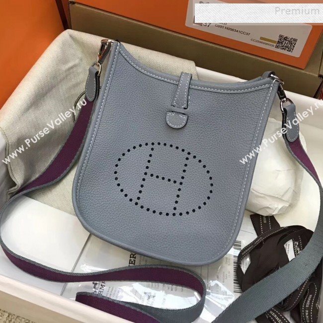 Hermes Evelyne Mini Bag in Original Togo Leather 17cm Pale Blue (XY-9120272)