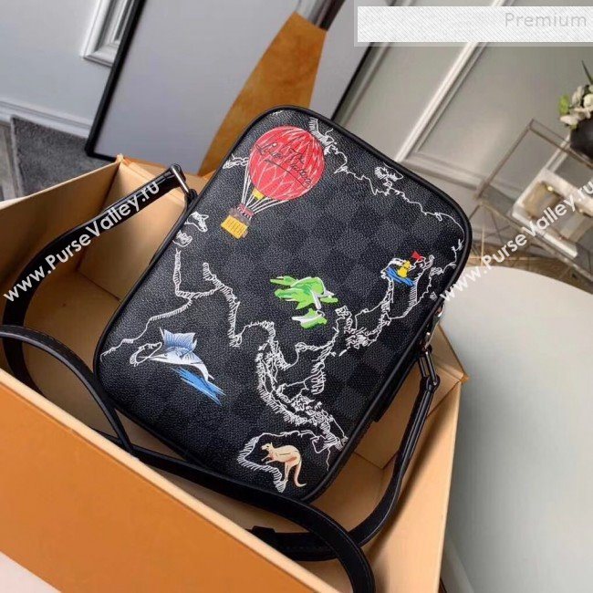 Louis Vuitton Mens Danube Slim PM Map Print Damier Graphite Canvas Shoulder Bag N40239 2019 (KIKI-9120416)