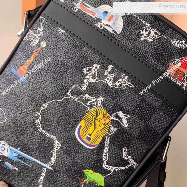 Louis Vuitton Mens Danube Slim PM Map Print Damier Graphite Canvas Shoulder Bag N40239 2019 (KIKI-9120416)