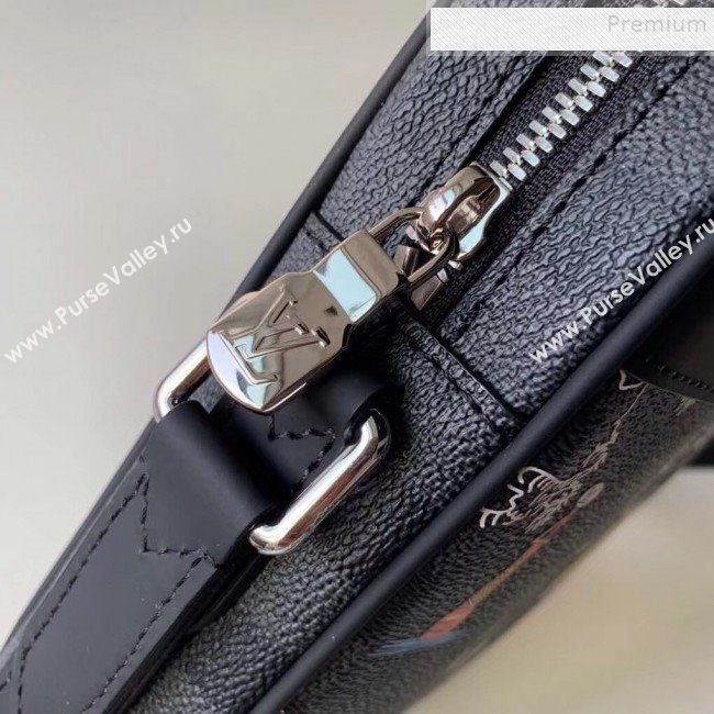 Louis Vuitton Mens Danube Slim PM Map Print Damier Graphite Canvas Shoulder Bag N40239 2019 (KIKI-9120416)