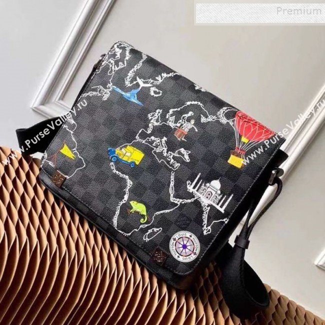 Louis Vuitton Mens District PM Messenger Map Print Damier Graphite Canvas Shoulder Bag N40238 2019 (KIKI-9120417)