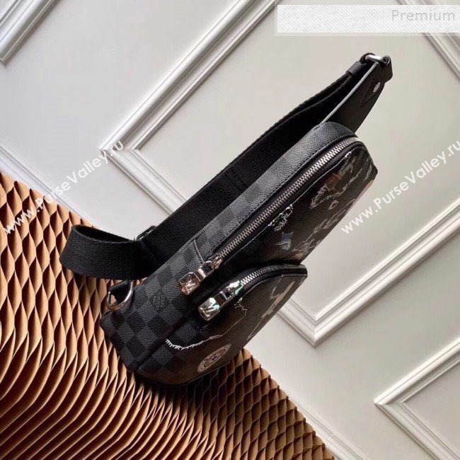 Louis Vuitton Mens Avenue Sling Map Print Damier Graphite Canvas Shoulder Bag N40237 2019 (KIKI-9120418)