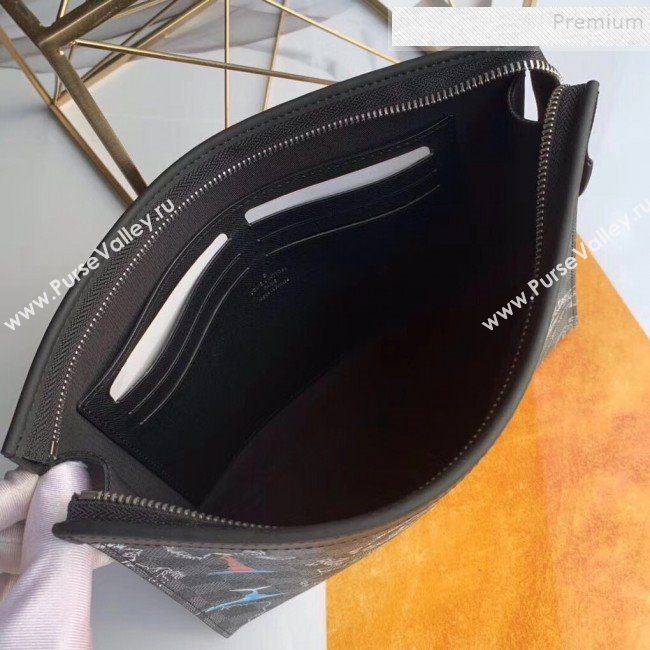 Louis Vuitton Mens Pochette Voyage MM Pouch Map Print Damier Graphite Canvas N41696 2019 (KIKI-9120420)