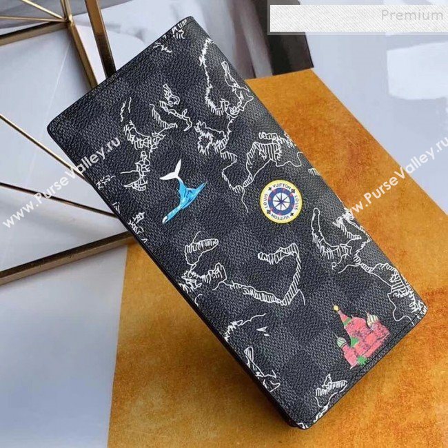 Louis Vuitton Mens Map Print Damier Graphite Canvas Brazza Wallet N62665 2019 (KIKI-9120421)