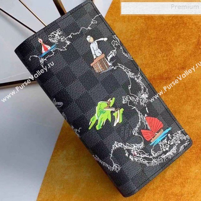 Louis Vuitton Mens Map Print Damier Graphite Canvas Brazza Wallet N62665 2019 (KIKI-9120421)
