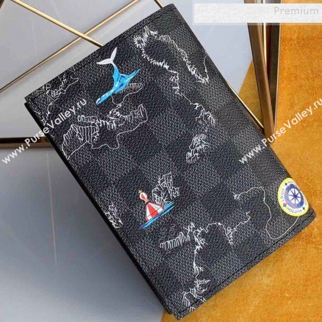 Louis Vuitton Mens Map Print Damier Graphite Canvas Passport Cover N64411 2019 (KIKI-9120422)