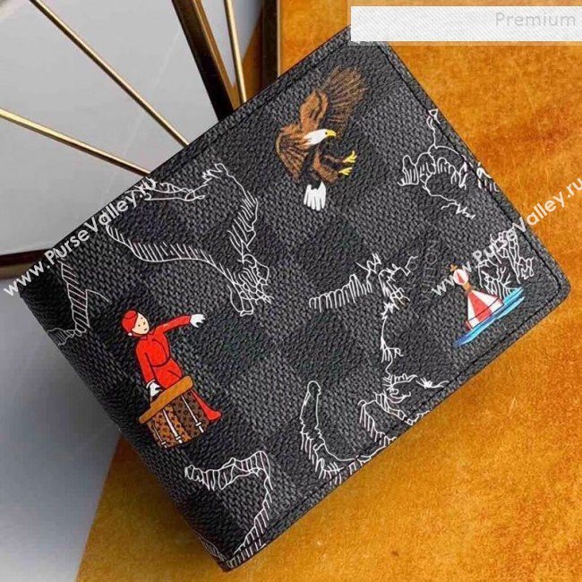 Louis Vuitton Mens Map Print Damier Graphite Canvas Multiple Wallet N62663 2019 (KIKI-9120423)
