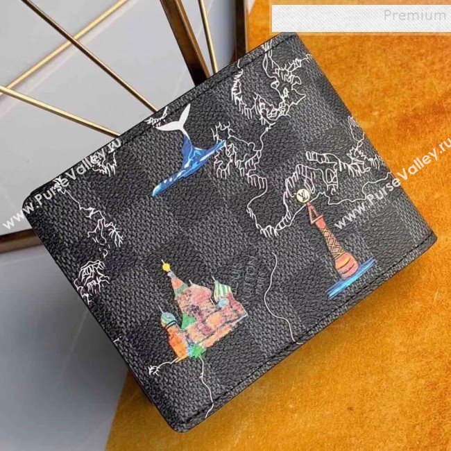 Louis Vuitton Mens Map Print Damier Graphite Canvas Multiple Wallet N62663 2019 (KIKI-9120423)