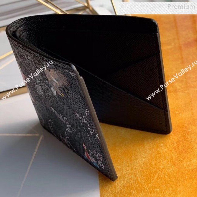 Louis Vuitton Mens Map Print Damier Graphite Canvas Multiple Wallet N62663 2019 (KIKI-9120423)