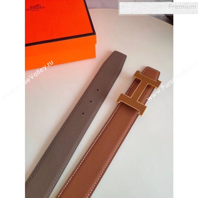 Hermes Oscar Reversible Calfskin Belt 38mm with H Buckle Brown 2019 (99-9120707)