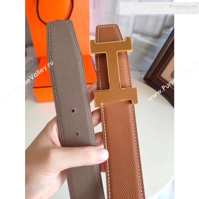 Hermes Oscar Reversible Calfskin Belt 38mm with H Buckle Brown 2019 (99-9120707)