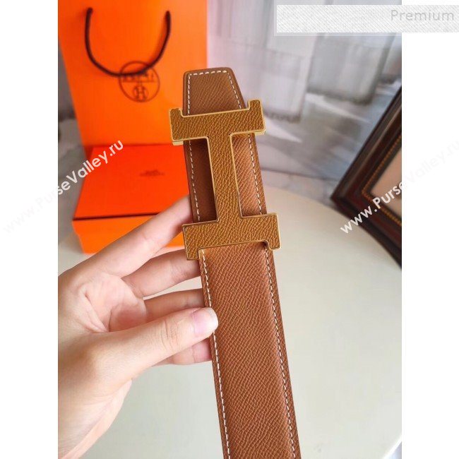 Hermes Oscar Reversible Calfskin Belt 38mm with H Buckle Brown 2019 (99-9120707)