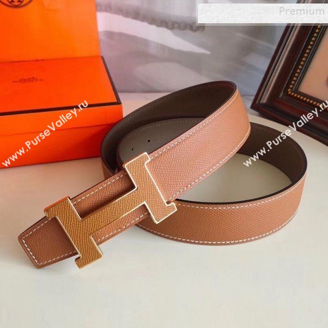 Hermes Oscar Reversible Calfskin Belt 38mm with H Buckle Brown 2019 (99-9120707)