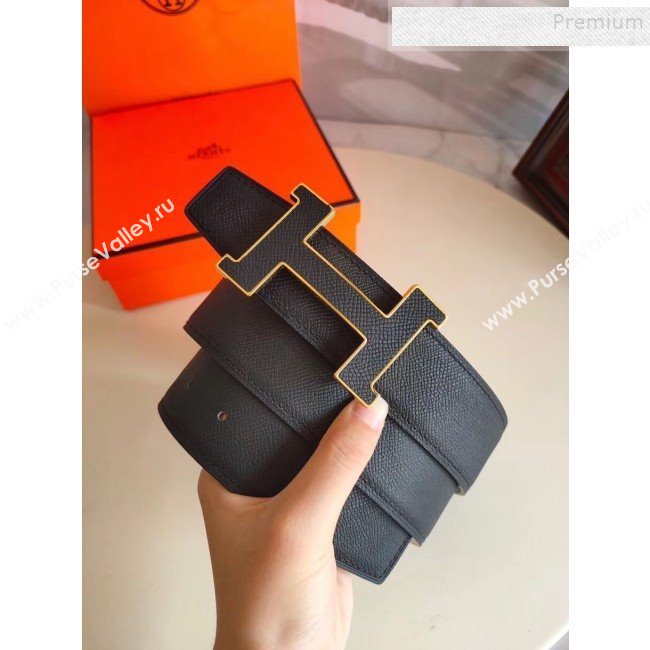 Hermes Oscar Reversible Calfskin Belt 38mm with H Buckle Black/White 2019 (99-9120706)