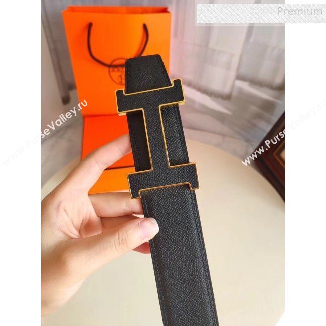 Hermes Oscar Reversible Calfskin Belt 38mm with H Buckle Black/White 2019 (99-9120706)