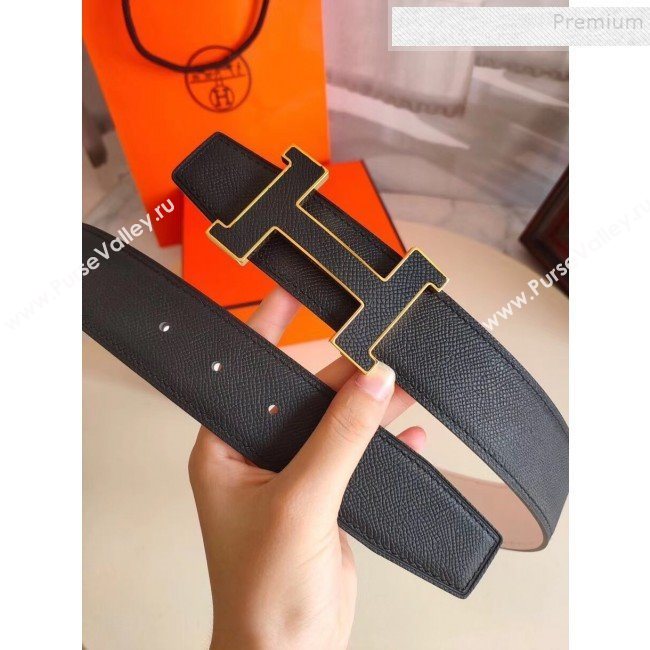 Hermes Oscar Reversible Calfskin Belt 38mm with H Buckle Black/White 2019 (99-9120706)