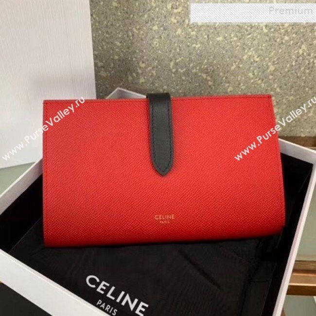 Celine Strap Grained Calfskin Wallet Bright Red 2019 (JQ-9120435)