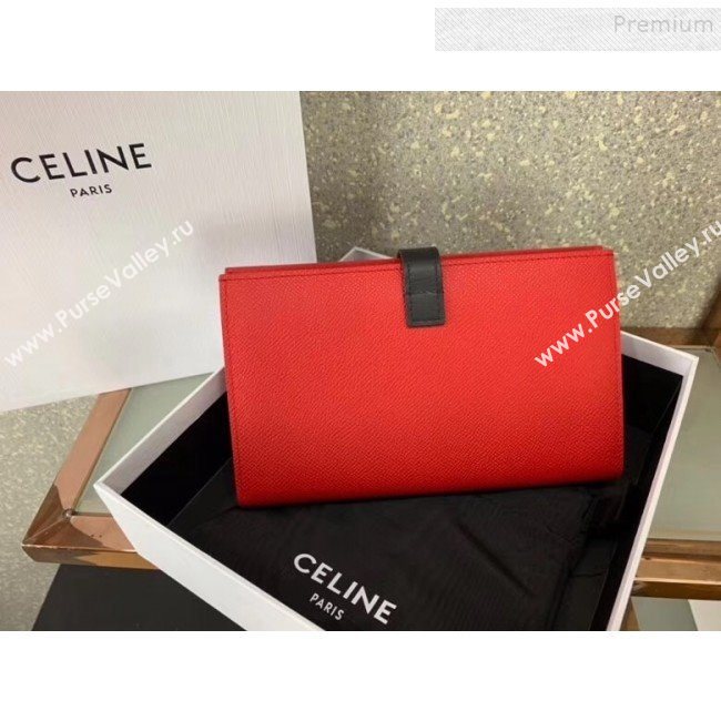 Celine Strap Grained Calfskin Wallet Bright Red 2019 (JQ-9120435)