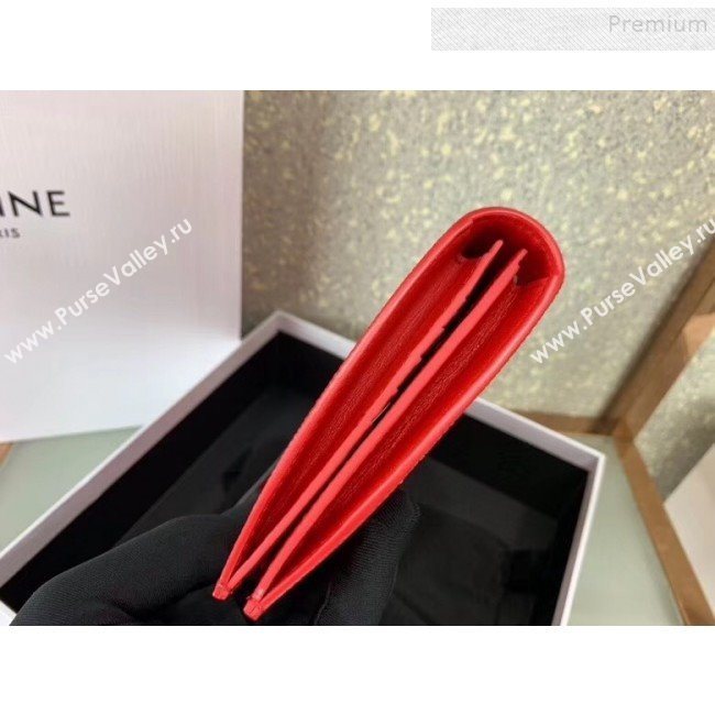 Celine Strap Grained Calfskin Wallet Bright Red 2019 (JQ-9120435)