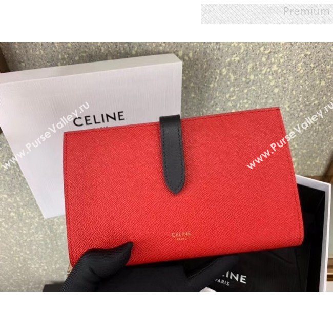 Celine Strap Grained Calfskin Wallet Bright Red 2019 (JQ-9120435)