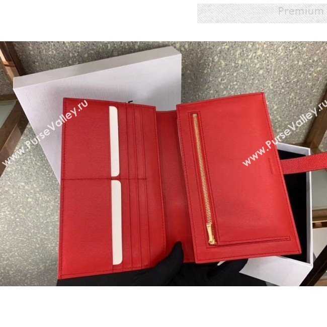 Celine Strap Grained Calfskin Wallet Bright Red 2019 (JQ-9120435)