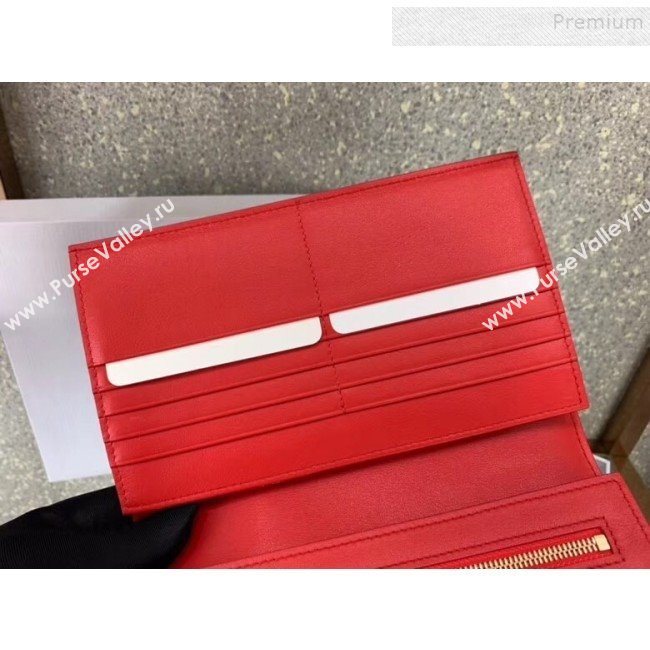 Celine Strap Grained Calfskin Wallet Bright Red 2019 (JQ-9120435)