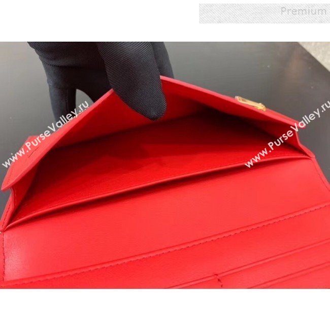 Celine Strap Grained Calfskin Wallet Bright Red 2019 (JQ-9120435)