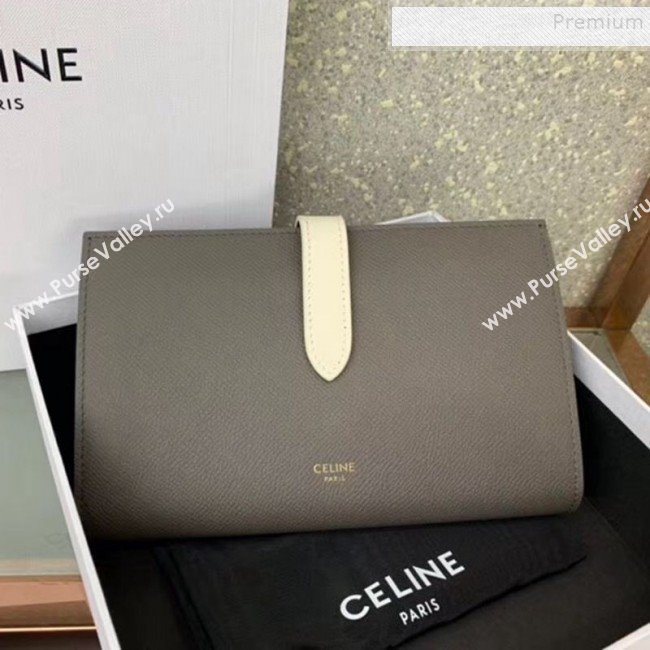 Celine Strap Grained Calfskin Wallet Grey 01 2019 (JQ-9120446)