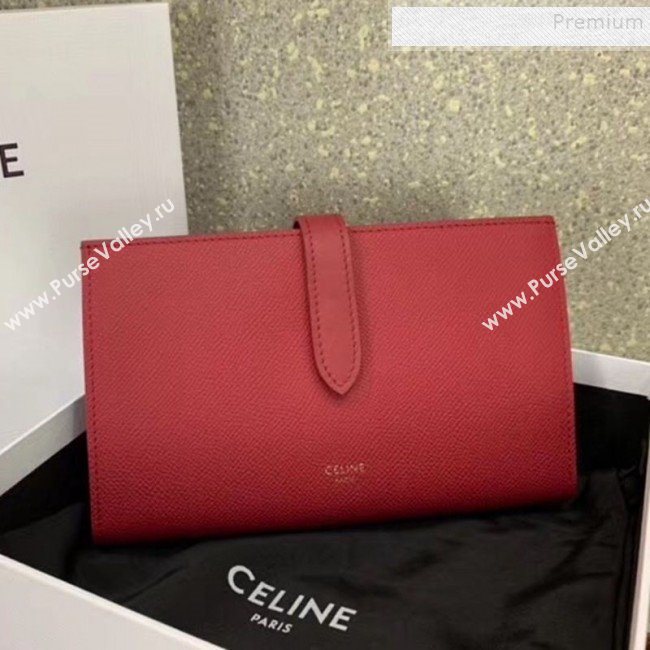 Celine Strap Grained Calfskin Wallet Dark Red 2019 (JQ-9120441)